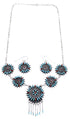 Southwest Turquoise And Coral Needlepoint Silver Necklace And Earring Set EX54066